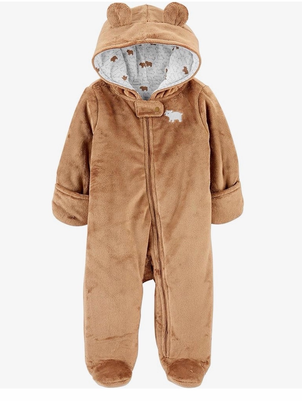 Carter's Brown Bear Plush Hooded Footed One-Piece 6-9months